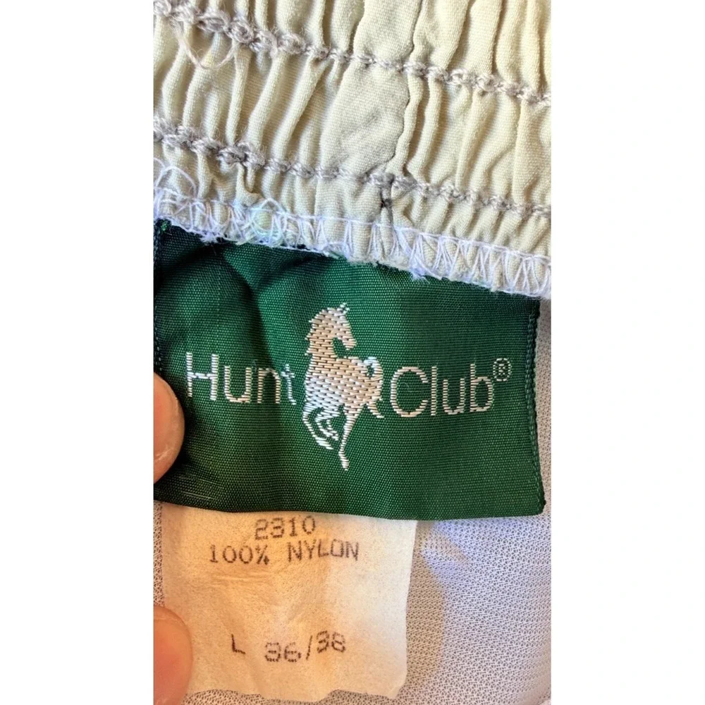 VTG Mens Sz Large (36/38) Hunt Club Blue White Nylon Shorts Swim Trunks‎